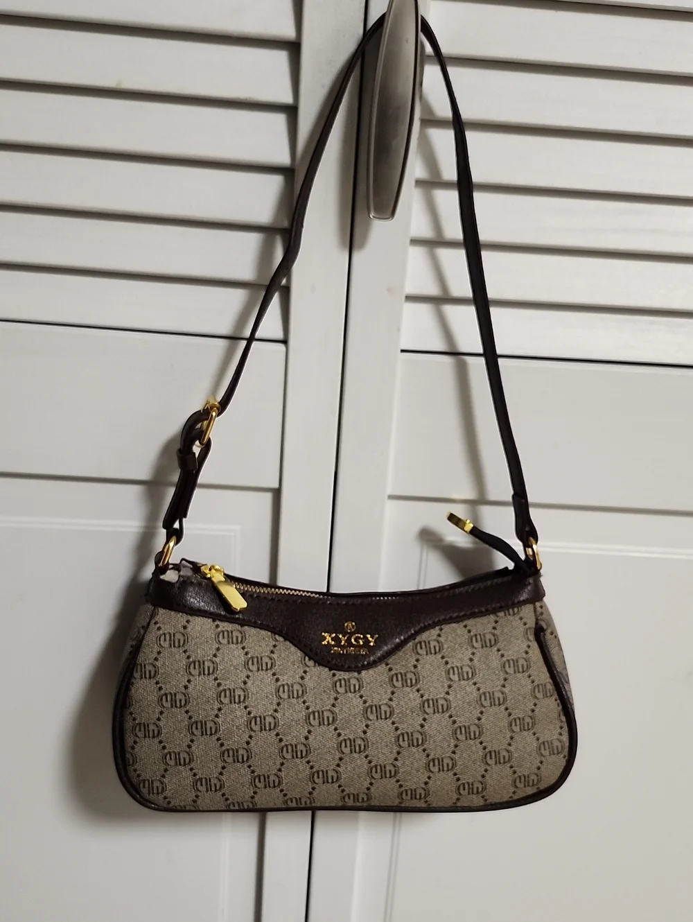 Brown and Beige Monogram Shoulder Bag by